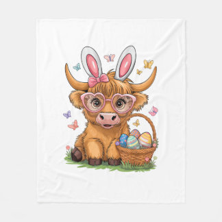 Couverture Polaire Jour de Pâques Vache des Highlands Lapin de Pâques