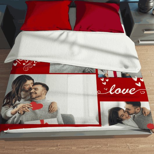 Couverture Polaire Jour de Valentines couple Photo collage rouge Amou