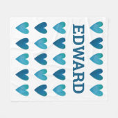 Couverture Polaire Jour des Valentines Personnalisé Boy Blue Hearts (Devant (Horizontal))