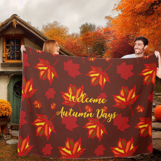 Couverture Polaire Jours d'automne Feuilles rouges Motif illustré