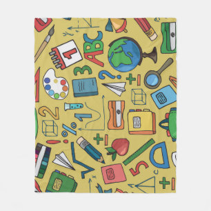 Couverture Polaire Jours scolaires : Motif des fournitures Vintages