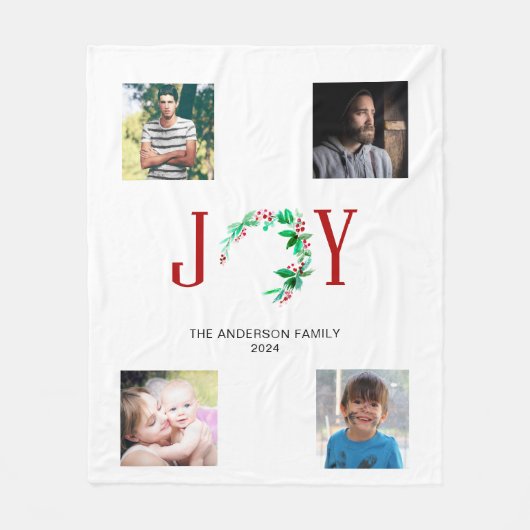 Couverture Polaire Joy Christmas 4 Photo Collage Photos de famille (Devant)
