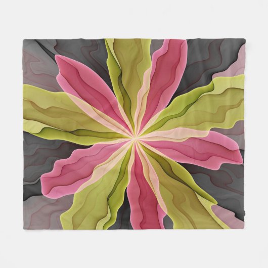 Couverture Polaire Joy, Vert rose Anthracite Imaginaire Fleur Fractal (Devant (Horizontal))