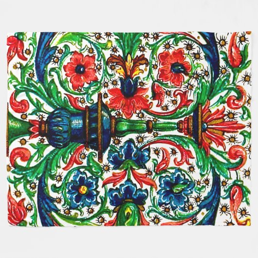 Couverture Polaire Joyaux Tons Médiéval Fleurs Manuscrits Scrolls (Devant (Horizontal))