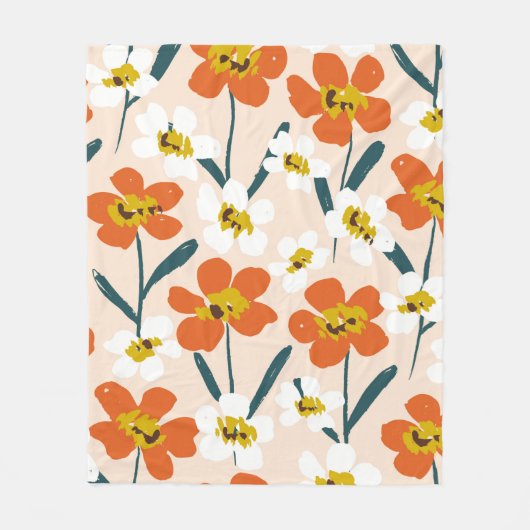 Couverture Polaire Joyeuse fleur sèche peinte fleurit sans couture mo (Devant)
