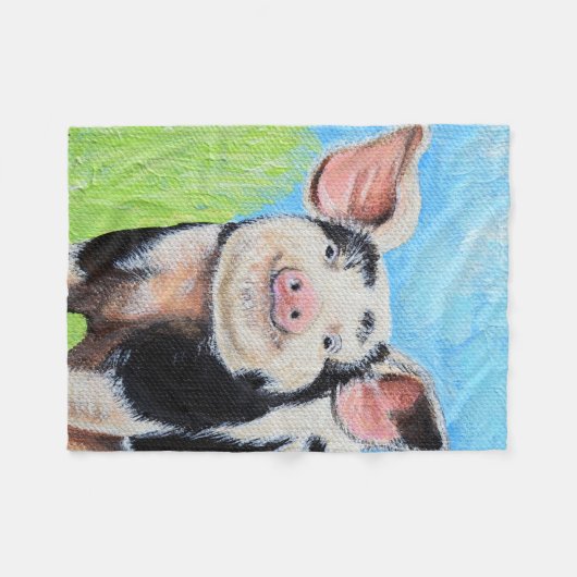 Couverture Polaire Joyeuse peinture de petit cochon (Devant (Horizontal))