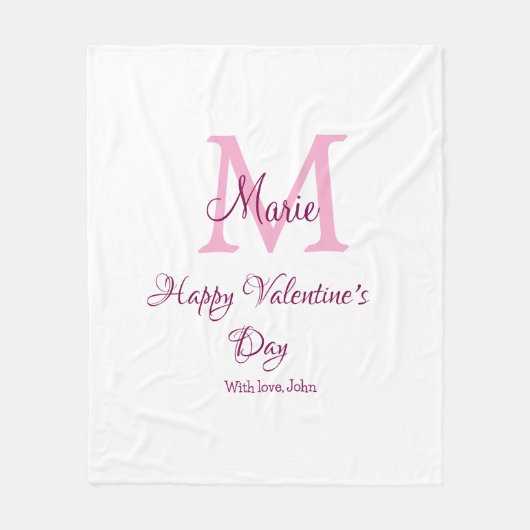 Couverture Polaire Joyeuse Saint-Valentin monogramme rose nom amour f (Devant)