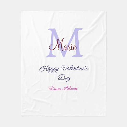 Couverture Polaire Joyeuse Saint-Valentin pastel violet monogramme ro (Devant)