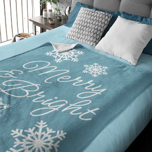 Couverture Polaire Joyeuses Fêtes Festifs Sur Turquoise Blue