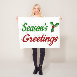 Couverture Polaire Joyeuses Fêtes Holly Noël rouge vert