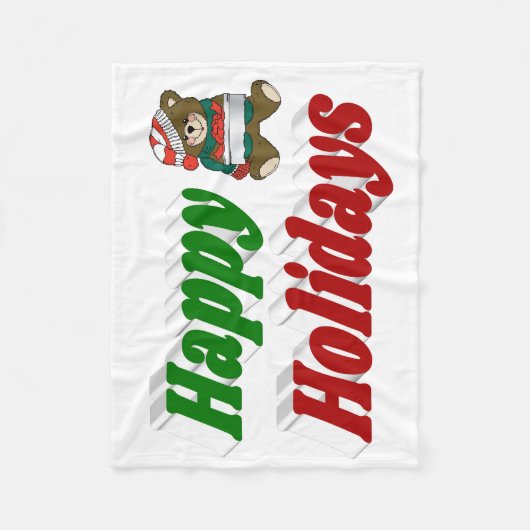 Couverture Polaire Joyeuses fêtes Teddy Bear typographie de Noël (Devant)