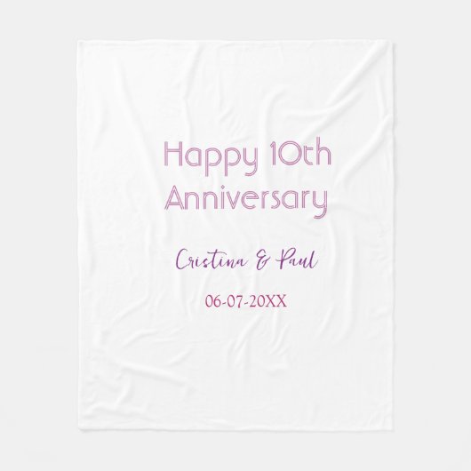 Couverture Polaire Joyeux 10ème anniversaire de mariage simple nom mi (Devant)