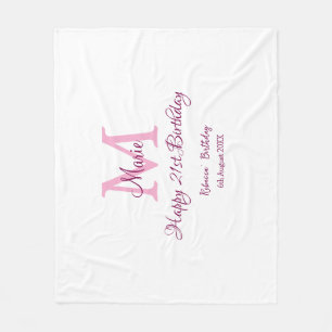 Couverture Polaire Joyeux 21e Anniversaire rose ajouter nom monogramm