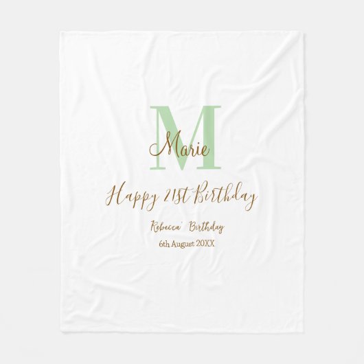Couverture Polaire Joyeux 21e Anniversaire vert ajouter nom monogramm (Devant)