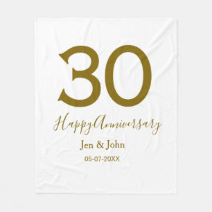 Couverture Polaire Joyeux 30e anniversaire nom date golden bold lette