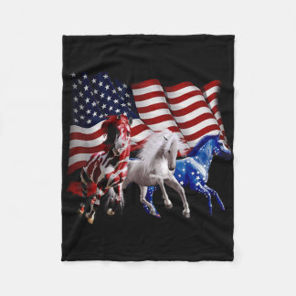 Couverture Polaire Joyeux 4 juillet Drapeau américain Rouge Cheval Bl