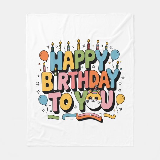 Couverture Polaire Joyeux Anniversaire Chat Mignon (Devant)