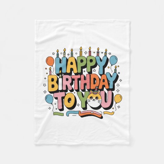 Couverture Polaire Joyeux Anniversaire Chat Mignon (Devant)