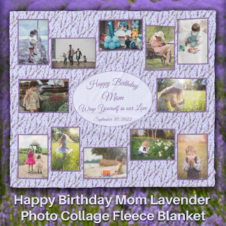 Couverture Polaire Joyeux anniversaire Maman Lavande Photo Collage