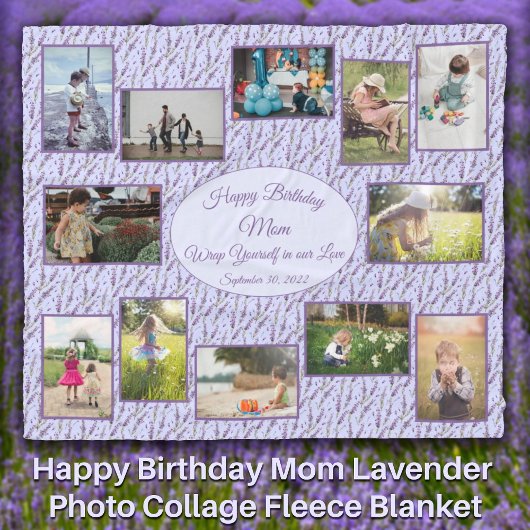 Couverture Polaire Joyeux anniversaire Maman Lavande Photo Collage