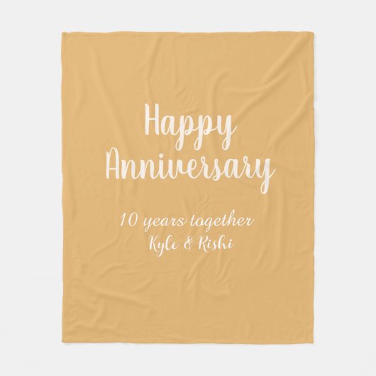 Couverture Polaire Joyeux anniversaire or blanc 10 ans nom date (Devant)