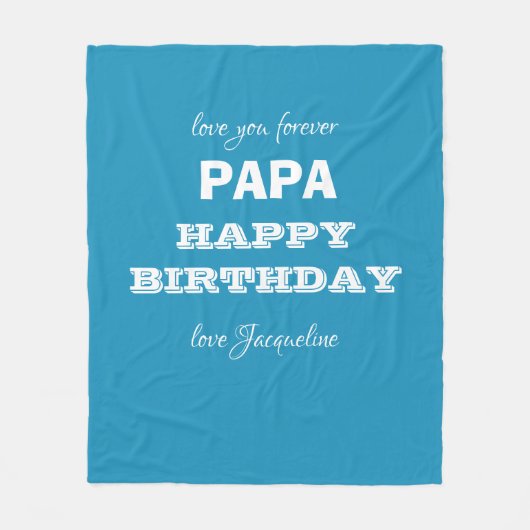 Couverture Polaire Joyeux anniversaire Papa Chic Script Nom Bleu Clas (Devant)