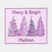 Couverture Polaire Joyeux Arbres De Noël Roses Et Violets (Devant (Horizontal))