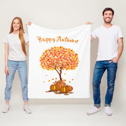 Couverture Polaire Joyeux Automne / Feuilles d'Arbre Décoratives Conv (En situation)