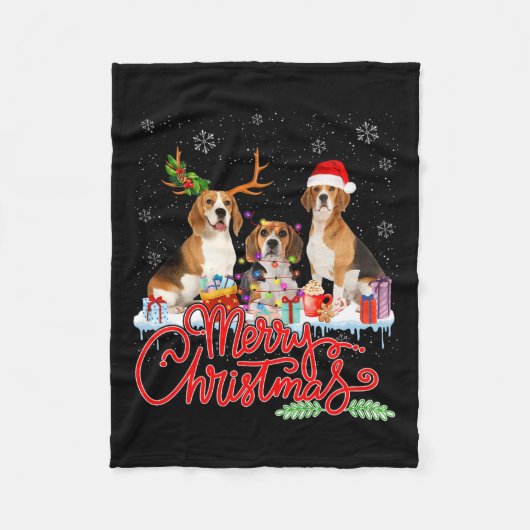 Couverture Polaire Joyeux Beagle de Noël Chien Père Noël Reindeer Lig (Devant)