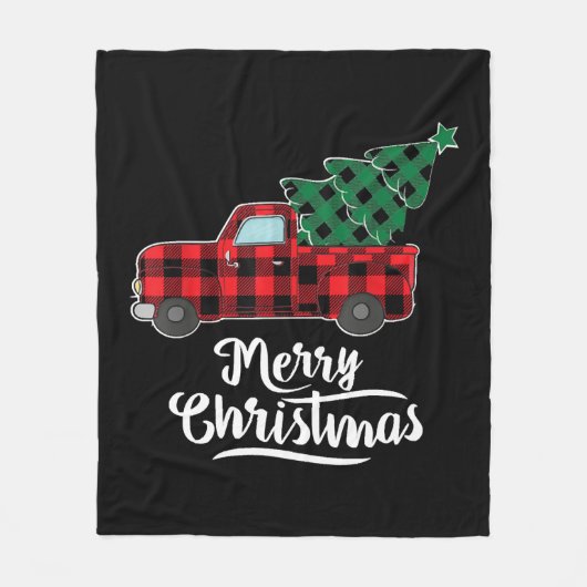 Couverture Polaire Joyeux Buffalo de Noël Plaid Arbre de Noël Rouge (Devant)