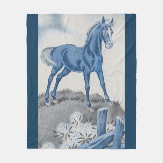 Couverture Polaire joyeux cheval en bleu (Devant)