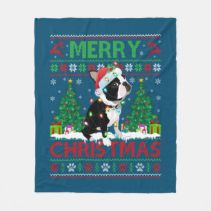 Couverture Polaire Joyeux éclairage de Noël laide Boston Terrier Chri