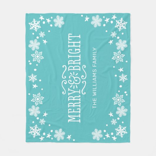 Couverture Polaire Joyeux et Bleu Turquoise clair Fêtes Personnalisée (Devant)