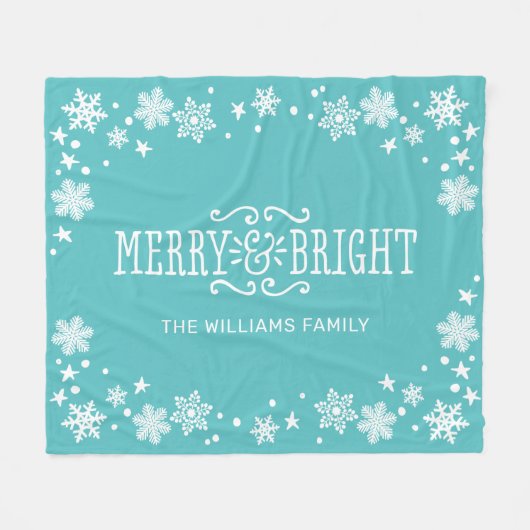 Couverture Polaire Joyeux et Bleu Turquoise clair Fêtes Personnalisée (Devant (Horizontal))