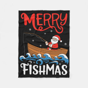 Couverture Polaire Joyeux Fishmas Noël drôle Santa Claus pêche