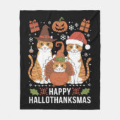 Couverture Polaire Joyeux Hallothanksmas Chats Halloween Noël (Devant)