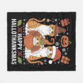 Couverture Polaire Joyeux Hallothanksmas Chats Halloween Noël (Devant (Horizontal))