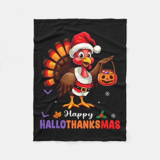 Couverture Polaire Joyeux Hallothanksmas Chemise Halloween Thanksgivi (Devant)