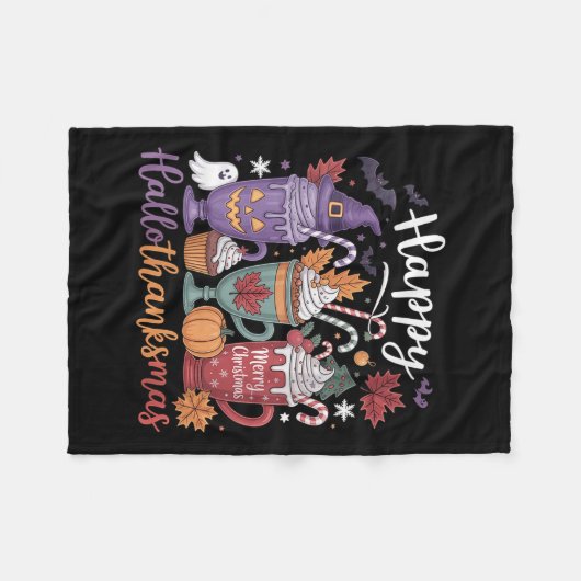 Couverture Polaire Joyeux Hallothanksmas Halloween Lover café femmes (Devant (Horizontal))