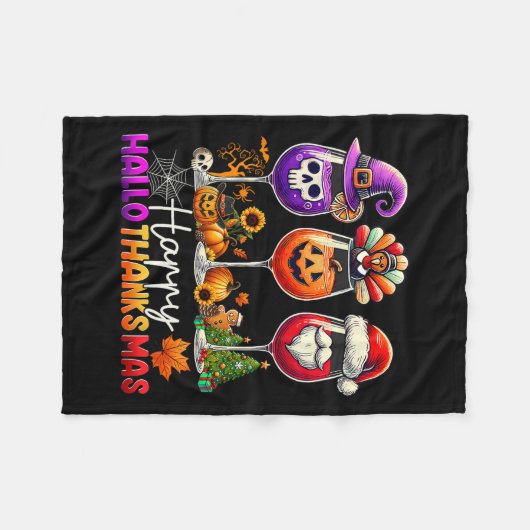 Couverture Polaire Joyeux Hallothanksmas Halloween Thanksgiving Chris (Devant (Horizontal))