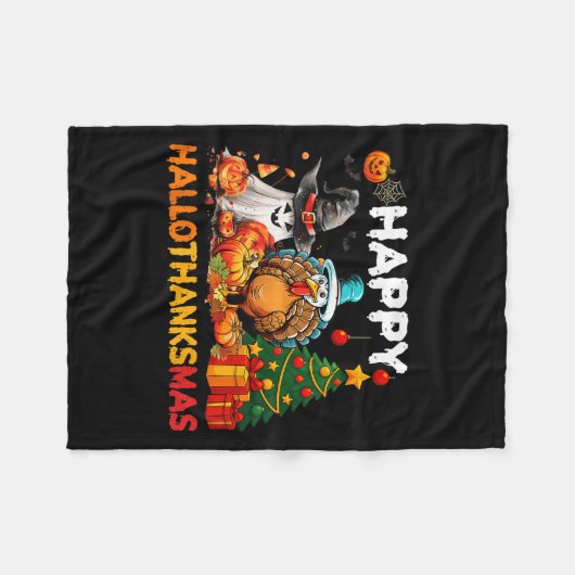 Couverture Polaire Joyeux Hallothanksmas Halloween Thanksmas Holiday (Devant (Horizontal))