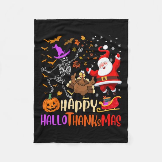 Couverture Polaire Joyeux Hallothanksmas Squelette Citrouille Turquie (Devant)