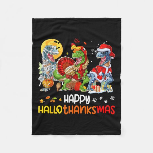 Couverture Polaire Joyeux Hallothanksmas Thanksgiving Dinosaur T Rex (Devant)