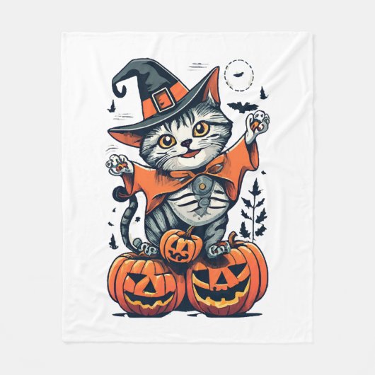 Couverture Polaire Joyeux Halloween Sorcière Chat (Devant)