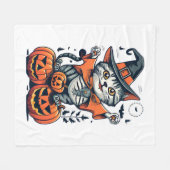 Couverture Polaire Joyeux Halloween Sorcière Chat (Devant (Horizontal))