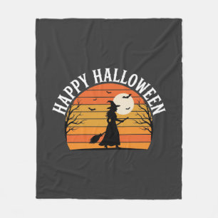 Couverture Polaire Joyeux Halloween Sorcière Coucher de soleil Design