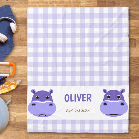 Couverture Polaire Joyeux Hippo Face En vichy violet