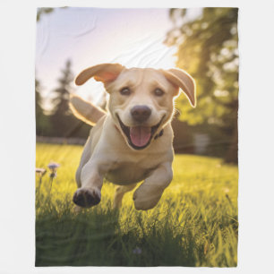 Couverture Polaire Joyeux Labrador Puppy Running