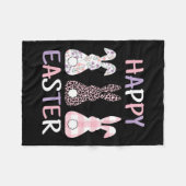 Couverture Polaire Joyeux lapin de fleur de Pâques mignon rose léopar (Devant (Horizontal))
