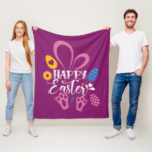 Couverture Polaire Joyeux Lapin De Pâques Rose Foncé Avec Oeufs De Pâ